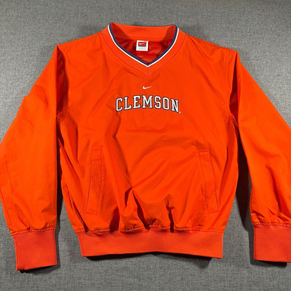 Vintage Nike Windbreaker Kids Medium Orange Clemson Tiger V-Neck Pullover Jacket